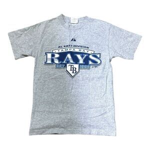 Tampa Bay Rays Majestic T-Shirt S Gray 90% Cotton Short Sleeve AL East Divsion